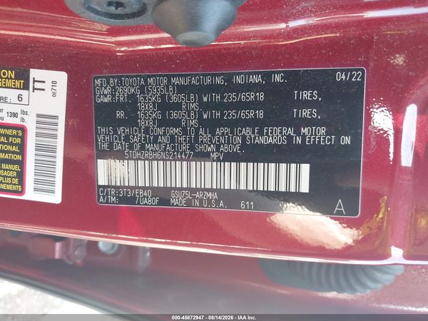 2022 TOYOTA HIGHLANDER XLE
