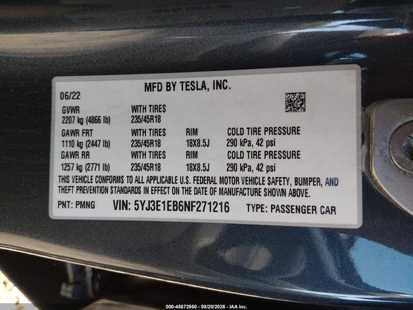 2022 TESLA MODEL 3