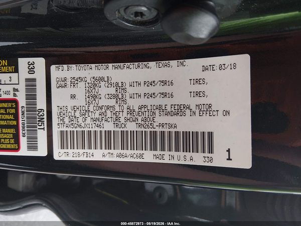 2018 TOYOTA TACOMA SR