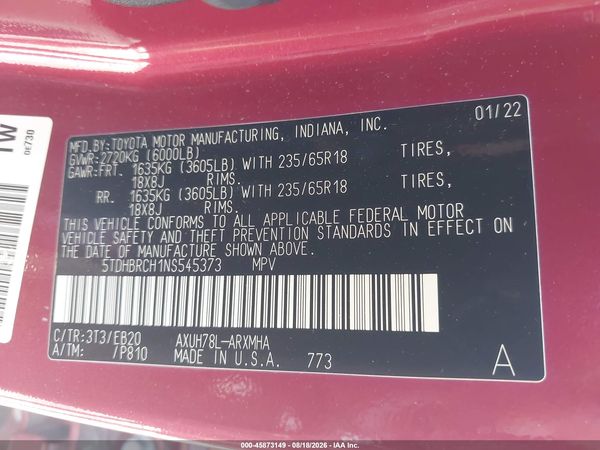 2022 TOYOTA HIGHLANDER HYBRID XLE