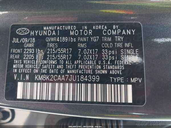 2018 HYUNDAI KONA SEL