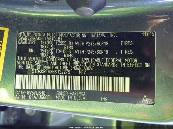 2016 TOYOTA HIGHLANDER XLE V6