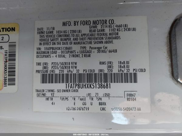 2019 FORD MUSTANG ECOBOOST PREMIUM