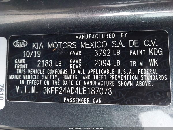 2020 KIA FORTE LXS