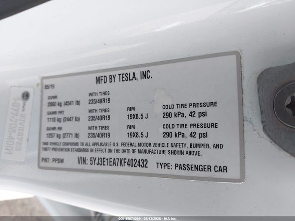 2019 TESLA MODEL 3