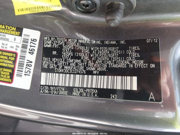 2012 TOYOTA SIENNA LE V6 8 PASSENGER — I9