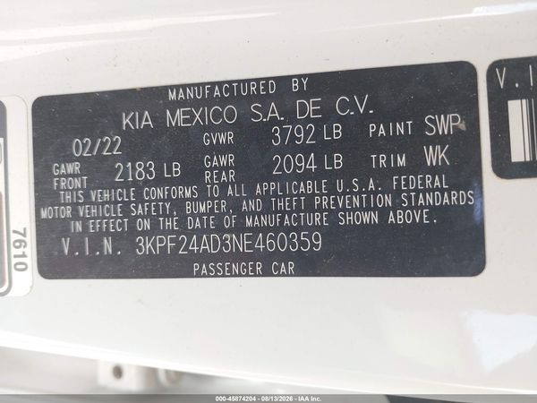 2022 KIA FORTE LXS