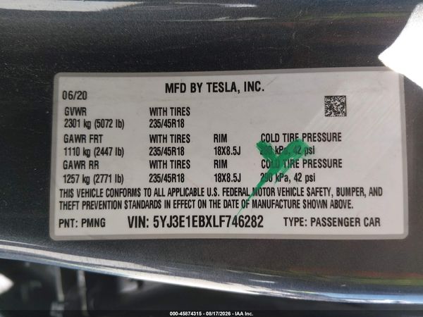 2020 TESLA MODEL 3