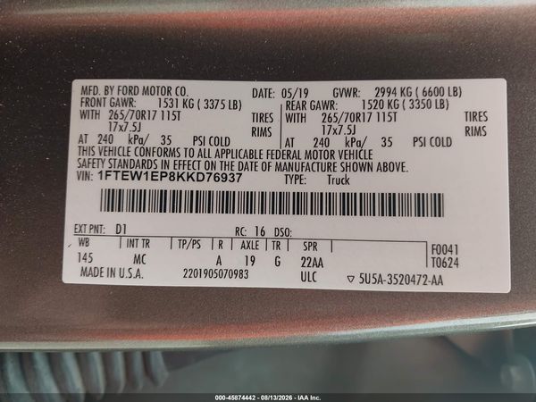 2019 FORD F-150 XLT