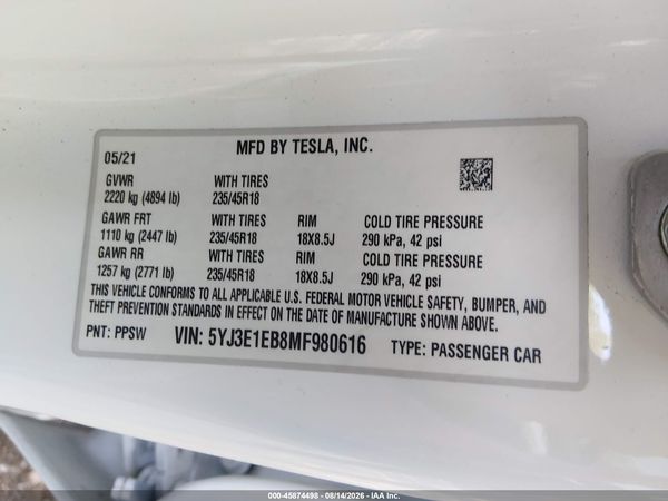 2021 TESLA MODEL 3