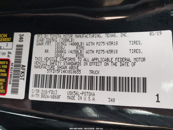 2019 TOYOTA TUNDRA SR5 5.7L V8