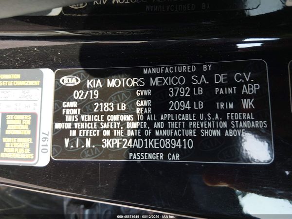 2019 KIA FORTE LXS