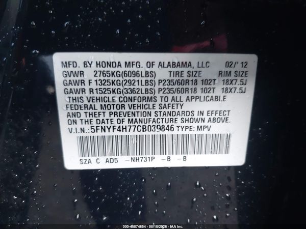 2012 HONDA PILOT EX-L