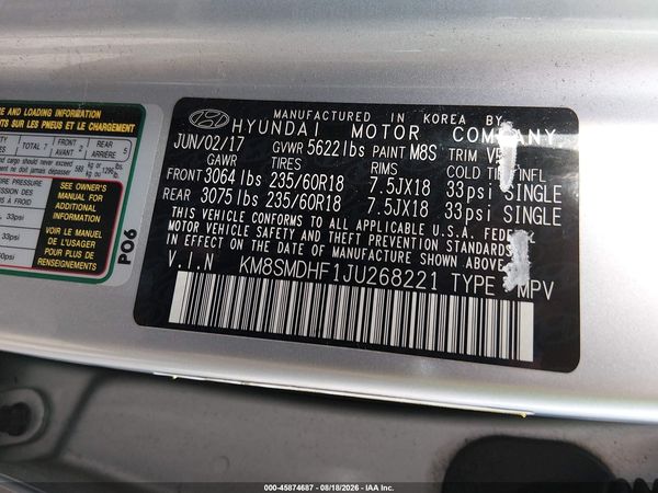 2018 HYUNDAI SANTA FE SE