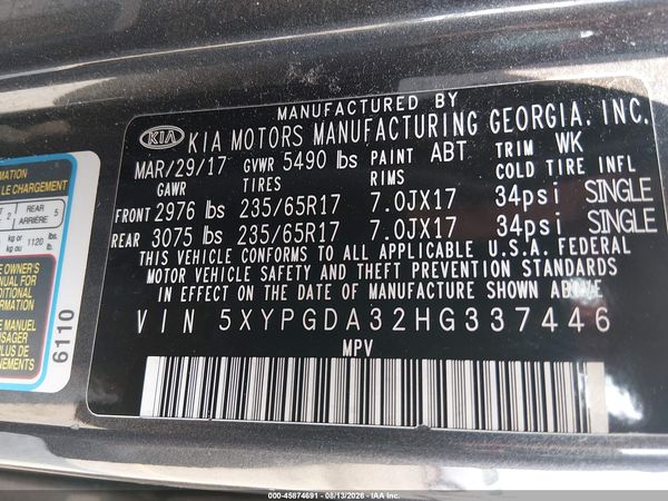 2017 KIA SORENTO 2.4L LX