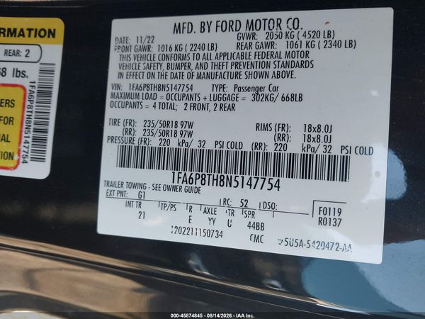 2022 FORD MUSTANG ECOBOOST FASTBACK