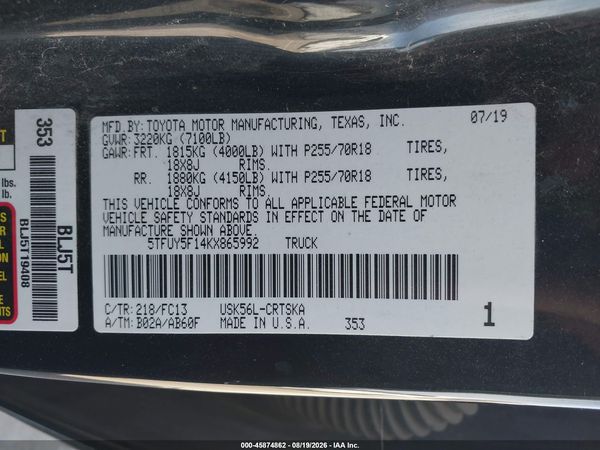 2019 TOYOTA TUNDRA SR5 5.7L V8