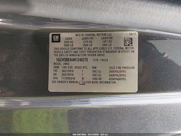 2017 CHEVROLET COLORADO 2WD WT — I9