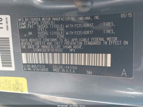 2015 TOYOTA SIENNA LE 8 PASSENGER — I9
