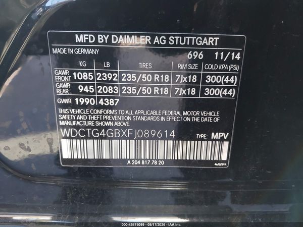 2015 MERCEDES-BENZ GLA 250 4MATIC