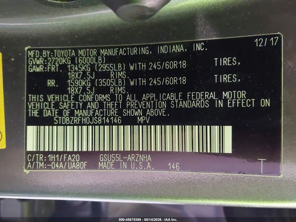 2018 TOYOTA HIGHLANDER LE PLUS