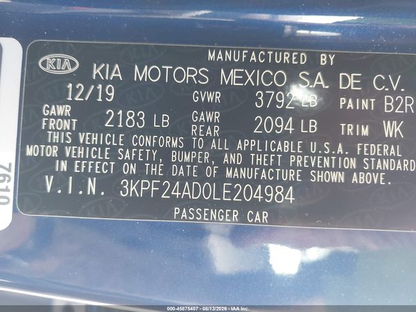 2020 KIA FORTE LXS