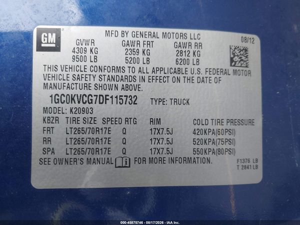 2013 CHEVROLET SILVERADO 2500HD WORK TRUCK — I9