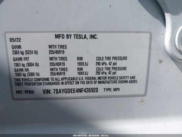 2022 TESLA MODEL Y