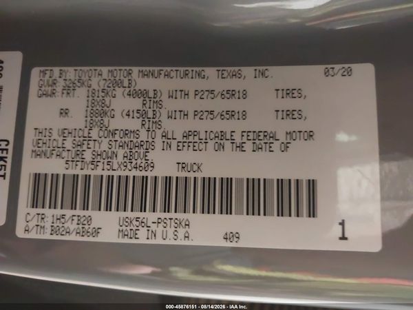 2020 TOYOTA TUNDRA SR5