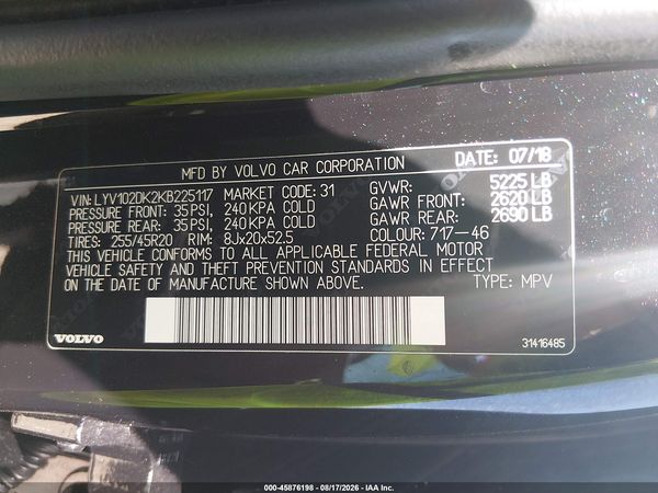 2019 VOLVO XC60 T5 MOMENTUM