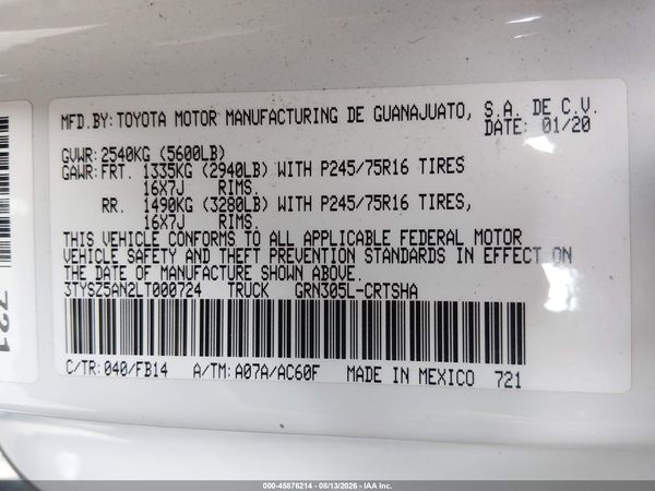 2020 TOYOTA TACOMA SR V6