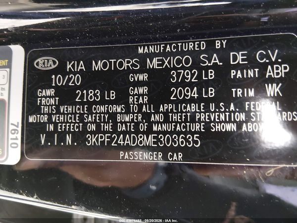 2021 KIA FORTE LXS