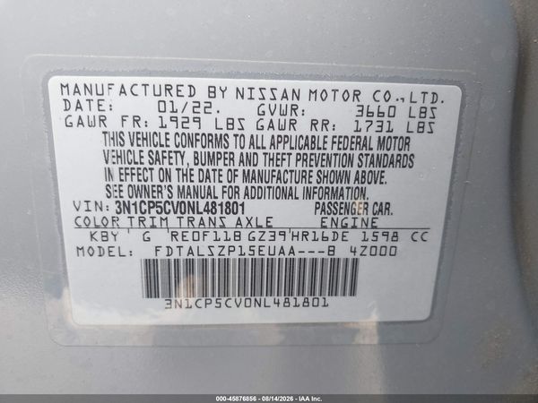 2022 NISSAN KICKS SV XTRONIC CVT — I9