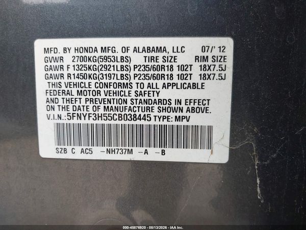 2012 HONDA PILOT EX-L