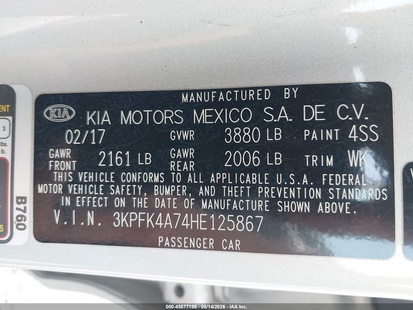 2017 KIA FORTE LX