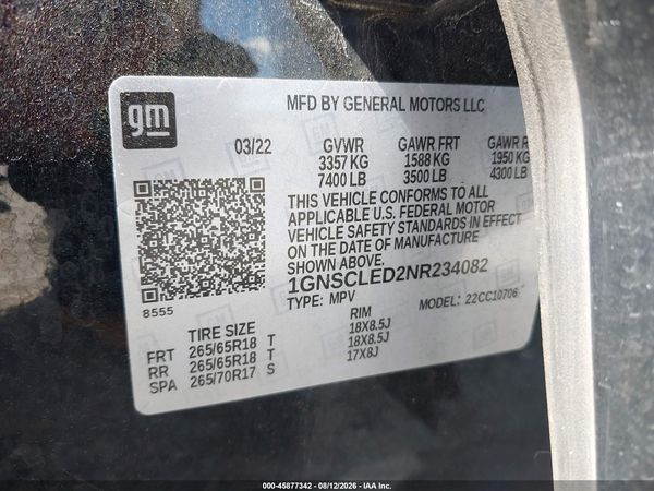 2022 CHEVROLET TAHOE 2WD COMMERCIAL FLEET — I9