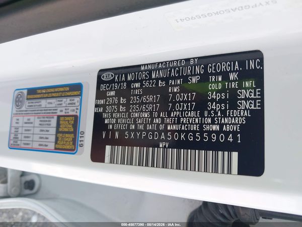 2019 KIA SORENTO 3.3L LX