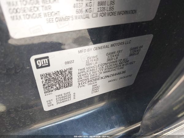 2022 CHEVROLET SILVERADO 1500 4WD  STANDARD BED CUSTOM — I9