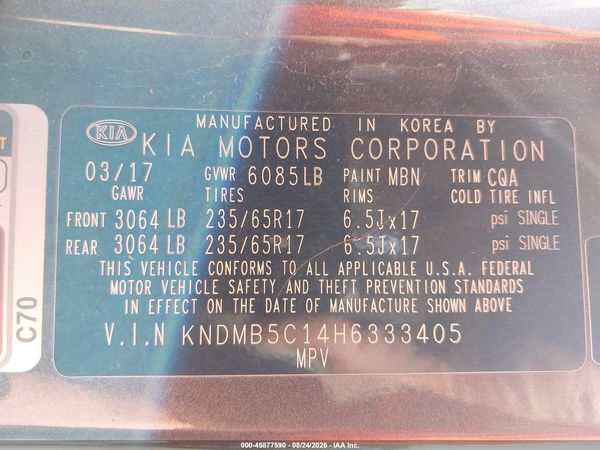 2017 KIA SEDONA LX