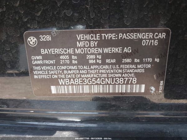2016 BMW 328I XDRIVE — I9