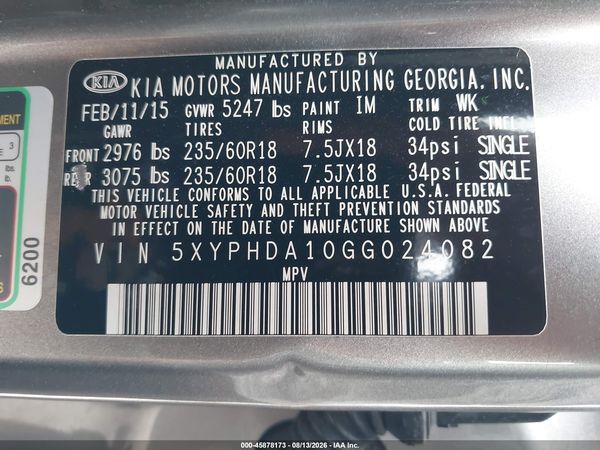 2016 KIA SORENTO 2.0T EX