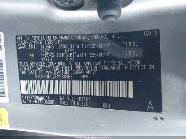 2015 TOYOTA SIENNA LE 8 PASSENGER