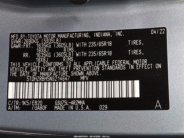 2022 TOYOTA HIGHLANDER XLE