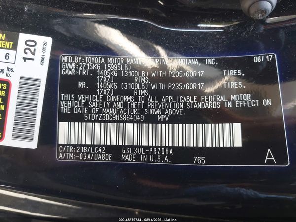 2017 TOYOTA SIENNA XLE 8 PASSENGER