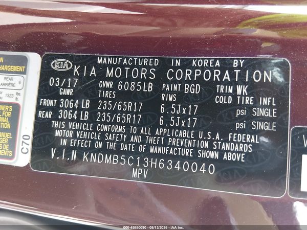 2017 KIA SEDONA LX