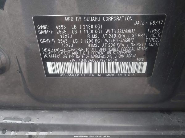 2018 SUBARU OUTBACK 2.5I PREMIUM — I9