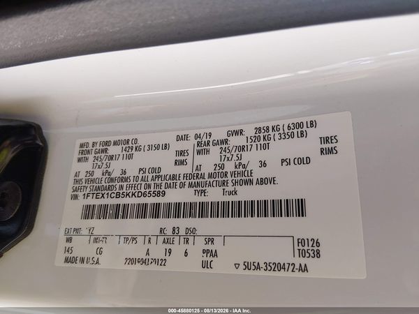 2019 FORD F-150 XL — I9