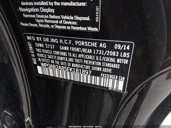 2015 PORSCHE CAYMAN S