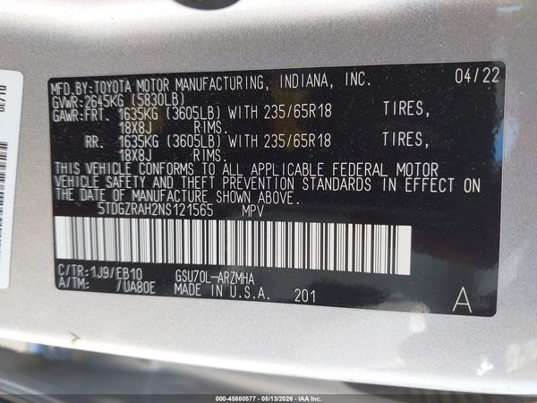 2022 TOYOTA HIGHLANDER XLE