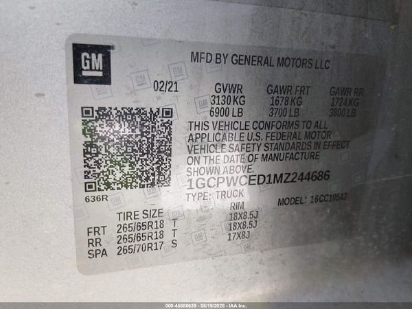 2021 CHEVROLET SILVERADO 1500 2WD  SHORT BED LT — I9